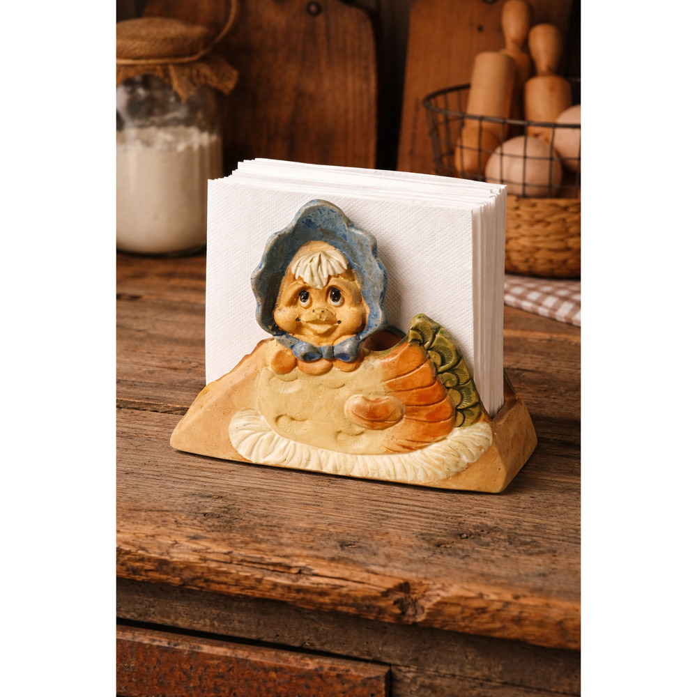 Hindt Pottery Hen Blue Bonnet Letter Holder/Napkin Holder Chicken